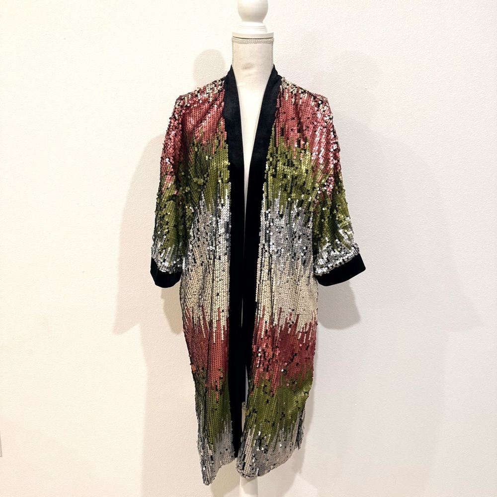 Miss Me Multicolor Sequin Jacket Kimono Velvet Trip Size Medium